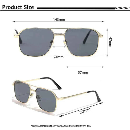 CATERSIDE New Retro Pilot Sunglasses Men Square Frame Suneyeglass Women Flat Top Double Bridges Vacation Beach Eyewear UV400