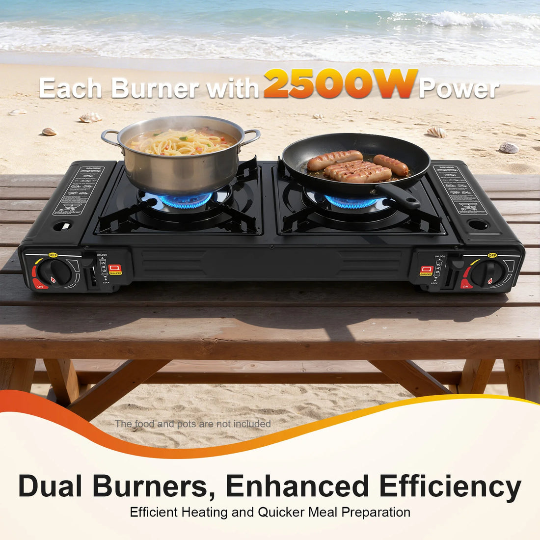 2500W Portable Camping Stove 2 Burners Camping Stove with Baking Tray&amp;Portable Case use  Butane or LPG Home Application Outdoor