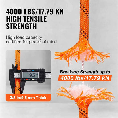 120ft Double Braid Polyester Rope – 3/8" or 1/2" 48-Strand Climbing &amp; Arborist Rope