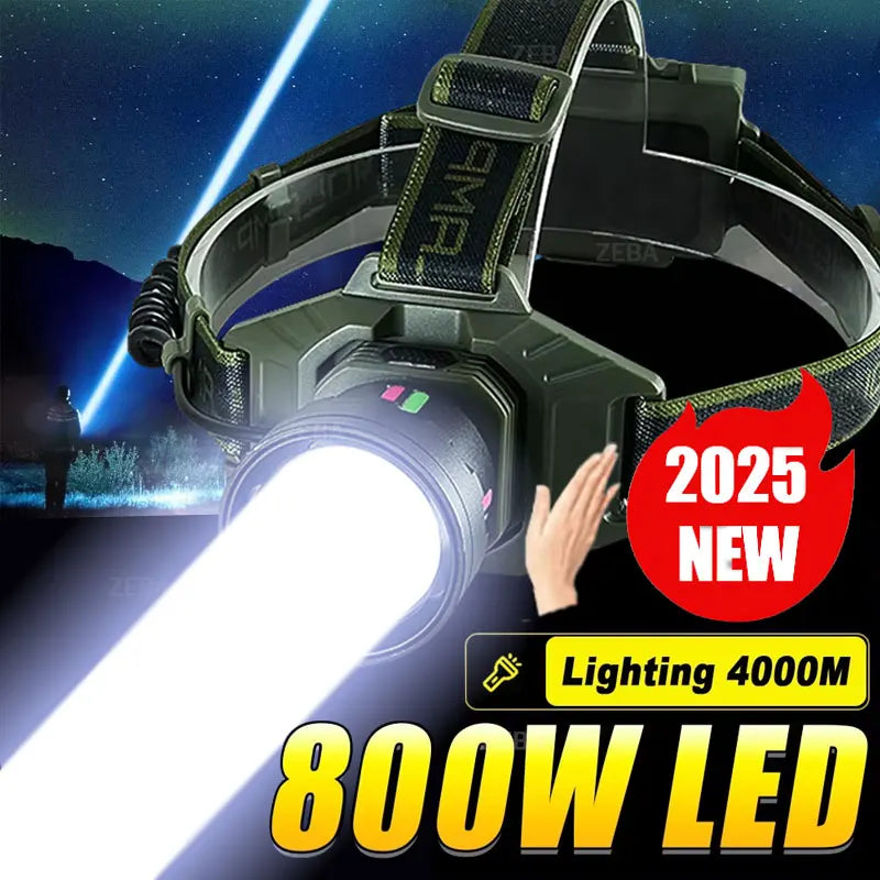1000000LM Powerful Headlamp 800W Led Sensor Head Flashlight Long Range Headlight 18650 Rechargeable Head Lantern Fishing Camping