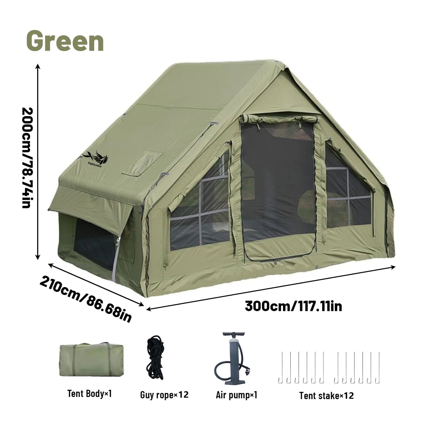 PAKICETUS Inflatable Camping Tent – 4 to 8 Person, Waterproof, 4-Season with Windows