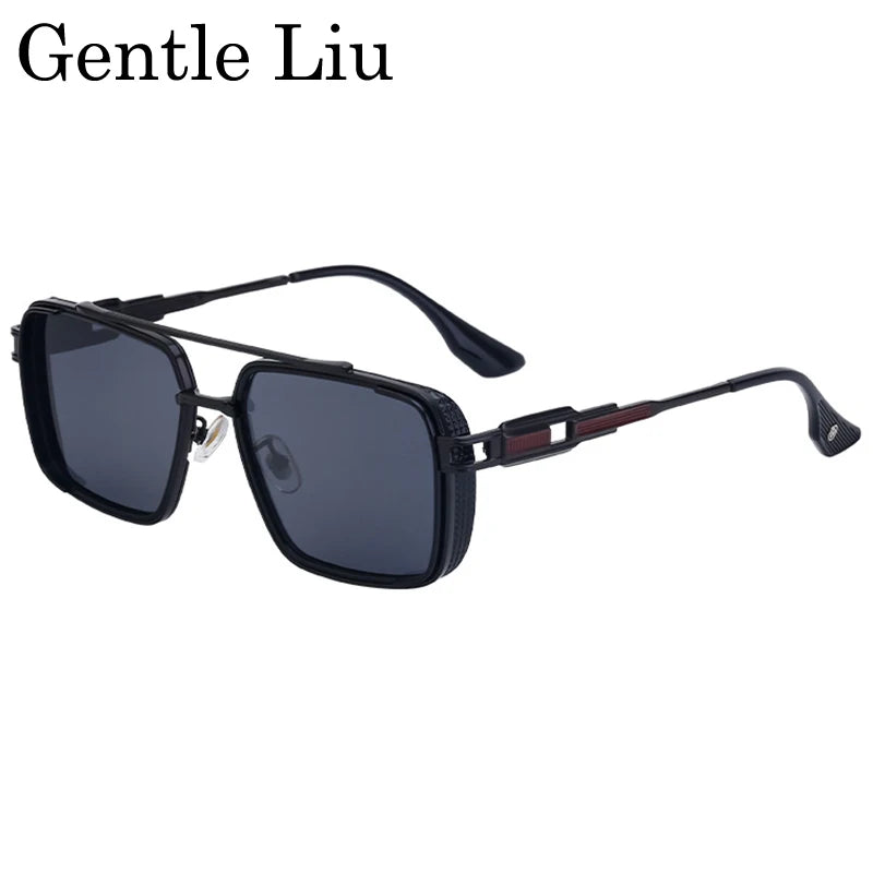 GENTLE LIU WF-5G44 Steampunk Double Beam Square Sunglasses – Alloy Frame, UV400