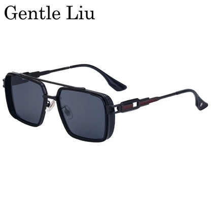 GENTLE LIU WF-5G44 Steampunk Double Beam Square Sunglasses – Alloy Frame, UV400