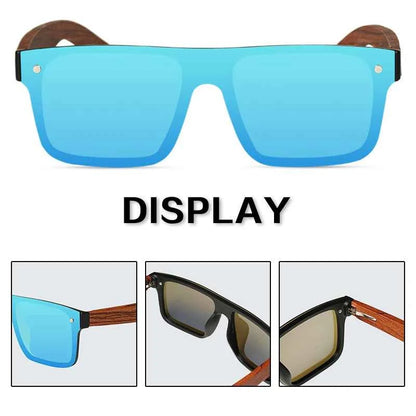 OI Wood OI9908 Polarized Sunglasses – Wide Wood Frame, Mirror, UV400, Unisex