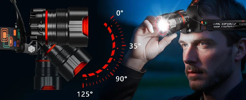 Rechargeable 1000000 Lumens Motion Sensor Zoomable Headlamp with 12 Modes IPX7 Waterproof for Camping Running Emergency