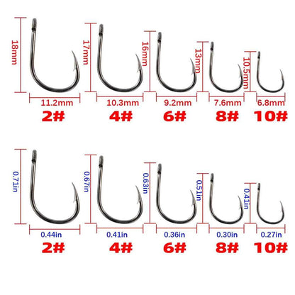 Hirisi X505 PTFE-Coated High Carbon Steel Barbed Carp Hooks – Long Shank, Sizes 