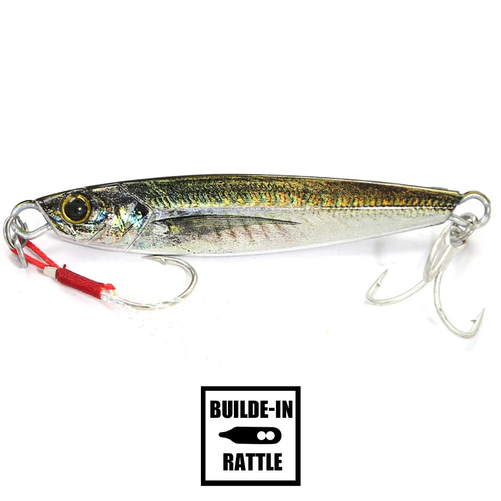 B&amp;U Rattle Metal Jig Fishing Lures – 40g / 60g / 80g Long Casting Saltwater Spinning Lure with Hook