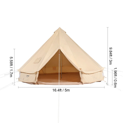 SucceBuy Canvas Bell Tent – 4-Season TC Cotton | Stove Jack | 3m to 7m | Up to 8 People