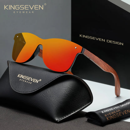 KINGSEVEN Wooden Rimless Polarized Sunglasses – UV400 Large Frame, Retro Style