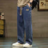 Men Straight Leg Blue Gray Loose Y2K Drawstring Jeans Streetwear Casual Wide Denim Pants Male Baggy Stylish Harajuku Trousers