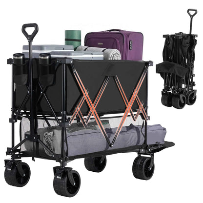 Outdoor Double Decker Wagons Cart 440 lbs Large Capacity Collapsible Foldable Garden Beach Cart for Grocery Garden Camping