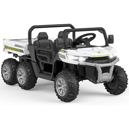 24V 2 Seater 6 Wheel Ride On Dump Truck with Parent Remote Control, 4WD Electric Car for Kids UTV Style Dump Bed &amp; Music Horn