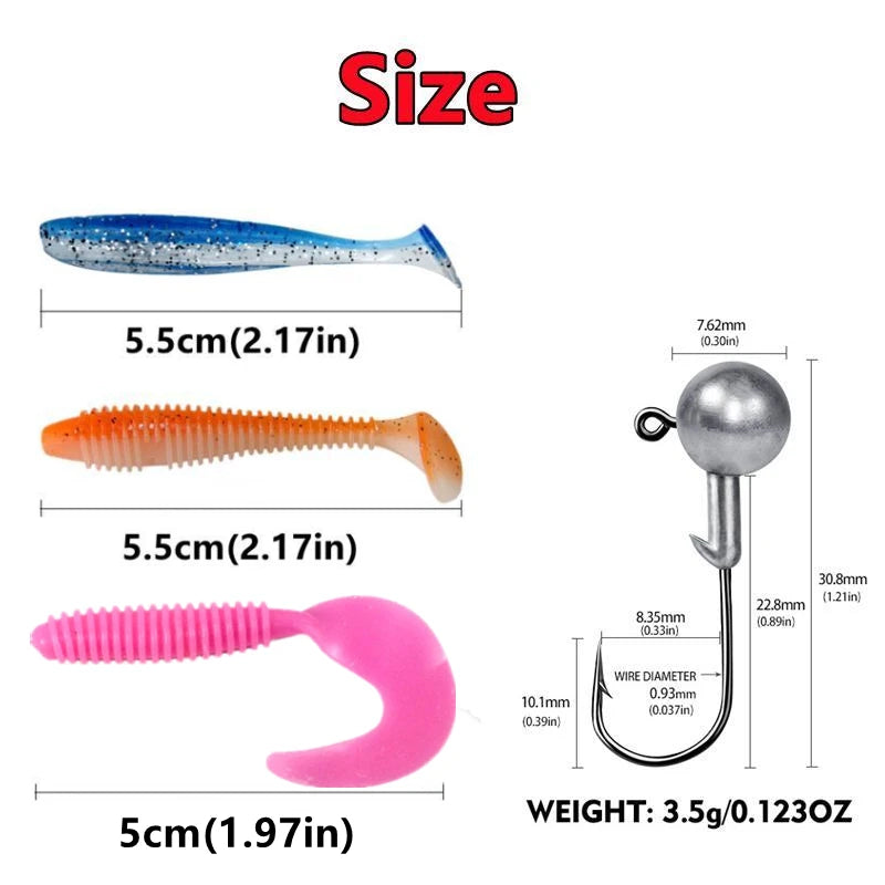 Soft Silicone Worm Fishing Lures with Jig Head Hooks | 15, 20 &amp; 40 Pack | Assorted Colors | Bass &amp; Finesse