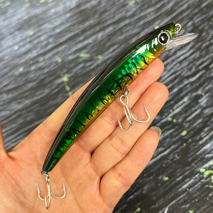 110mm Floating Slim Minnow Lure – 3D Prism Wobbler Jerkbait for Bass, Trout &amp; Sea Fishing