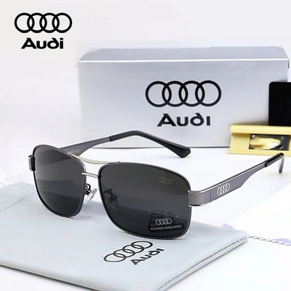 Audi Polarized Sunglasses – Unisex UV400 Anti-Reflective Alloy Frame Square Pilot Style with Original Case