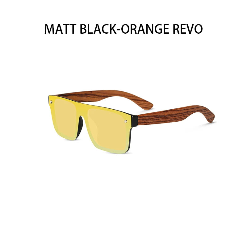 OI Wood 9908 Natural Wood Sunglasses – Polarized Mirror, UV400, Square, Unisex