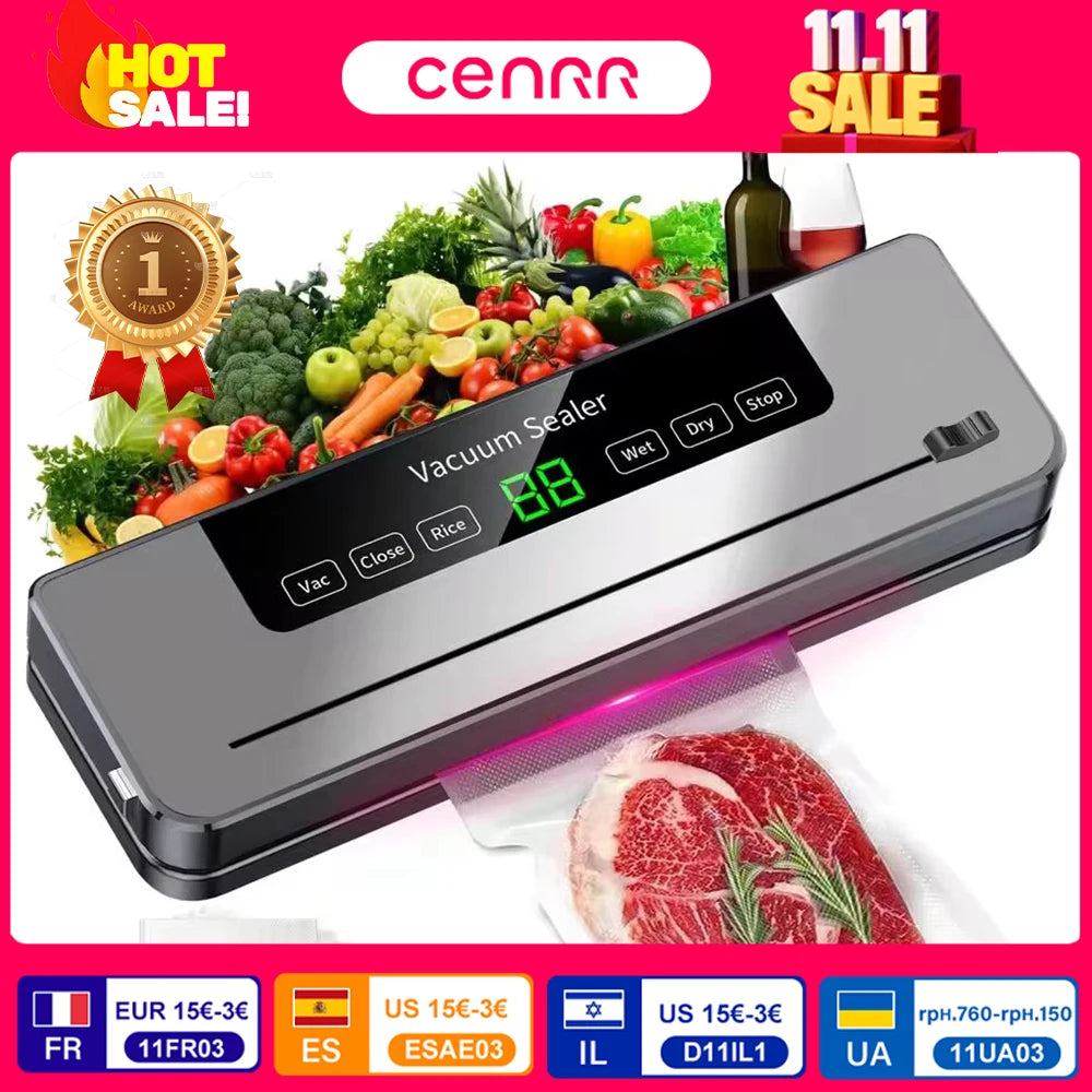 Food Vacuum Sealer Machine Dry Wet Food Vacuum Packaging Machine with UV Kitchen Food Storage Sealing Machine Built-in Cutter