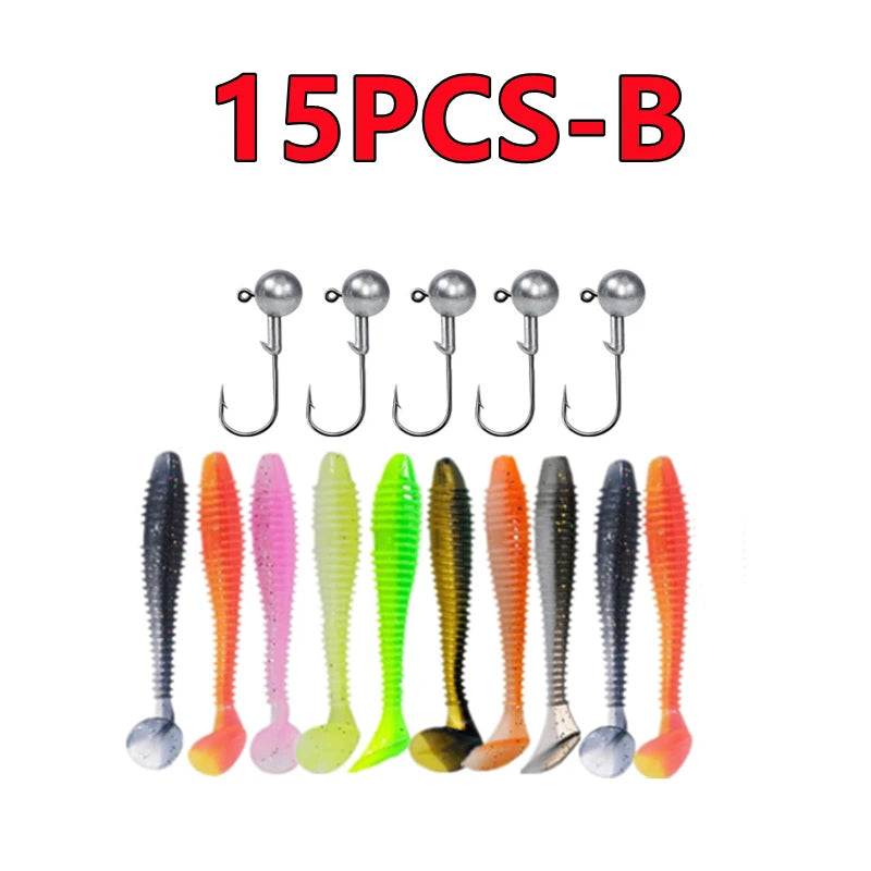 Soft Silicone Worm Fishing Lures with Jig Head Hooks | 15, 20 &amp; 40 Pack | Assorted Colors | Bass &amp; Finesse