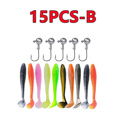 Soft Silicone Worm Fishing Lures with Jig Head Hooks | 15, 20 &amp; 40 Pack | Assorted Colors | Bass &amp; Finesse