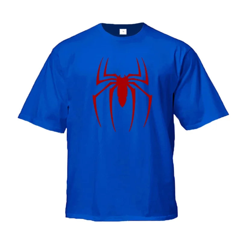 Red Spider Printed Gym Sport Clothing Fitness Oversized Loose Cotton Shirt Mens Hip Hop Short Sleeve Bodybuilding Muscle T-shirt