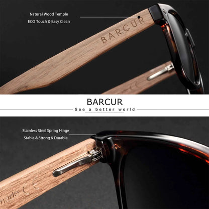 BARCUR Black Walnut Wood Polarized Sunglasses – UV400 Protection