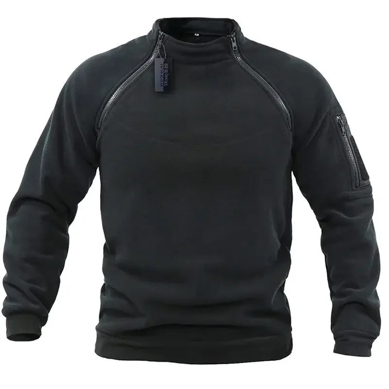 Tactical Sweatshirt Men Thick Double Zipper Fleece Hoodie Pullover Casual Outdoor Sports Long Sleeve Jacket Warm Breathable New