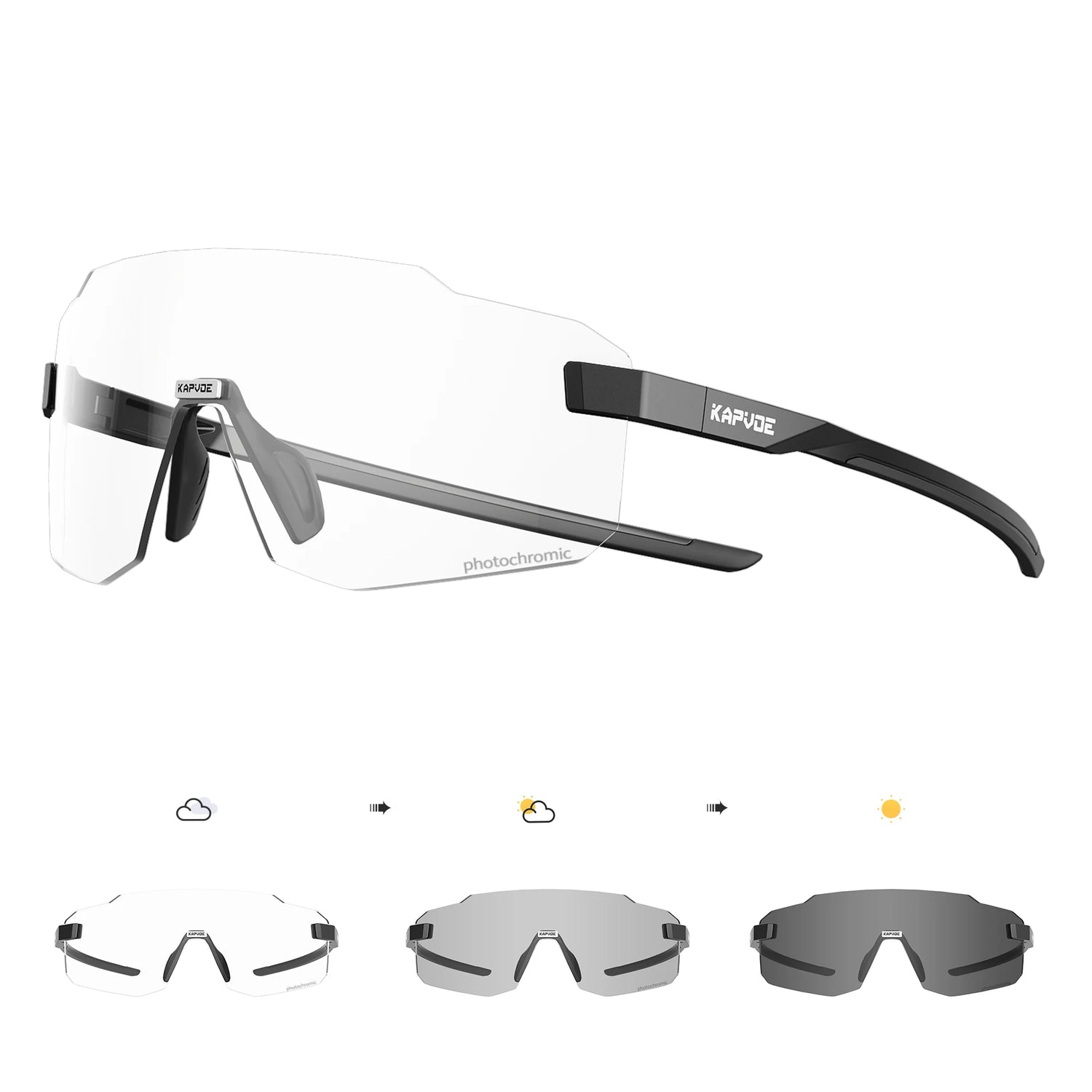 Kapvoe Photochromic Cycling Glasses – UV400 Lightweight MTB Bike Eyewear for Running, Skiing &amp; Outdoor Sport