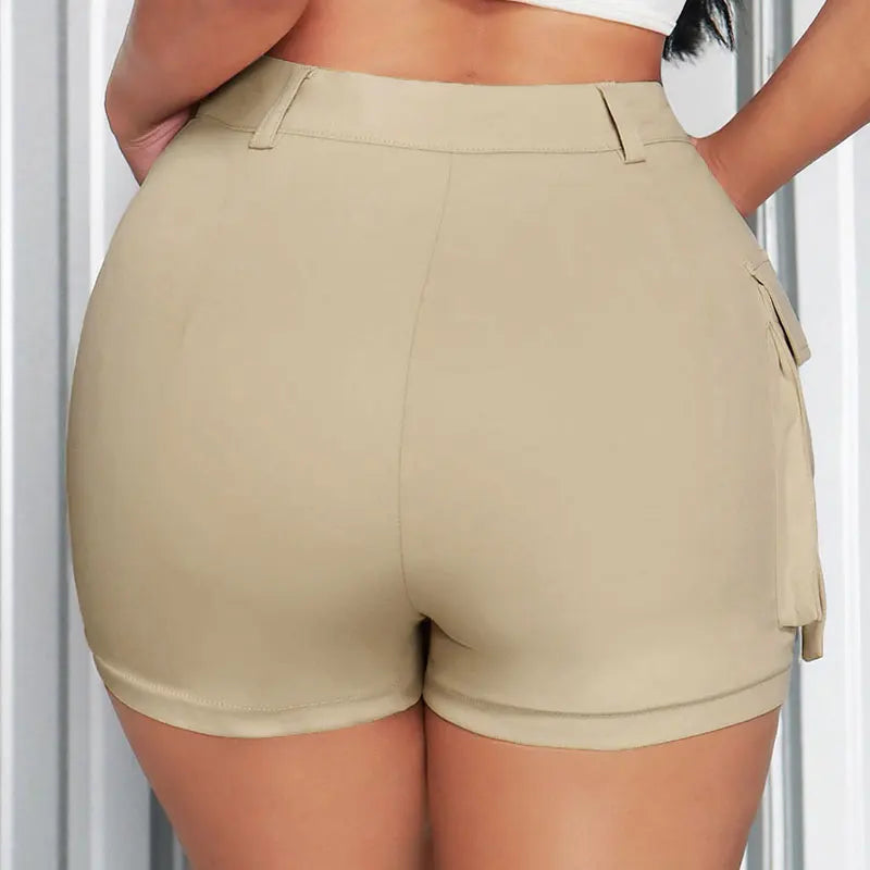 Women Sexy Bodycon Cargo Shorts Summer New Streetwear Fashion Button Pockets Zipper Pants Casual Slim Female Versatile Clothing