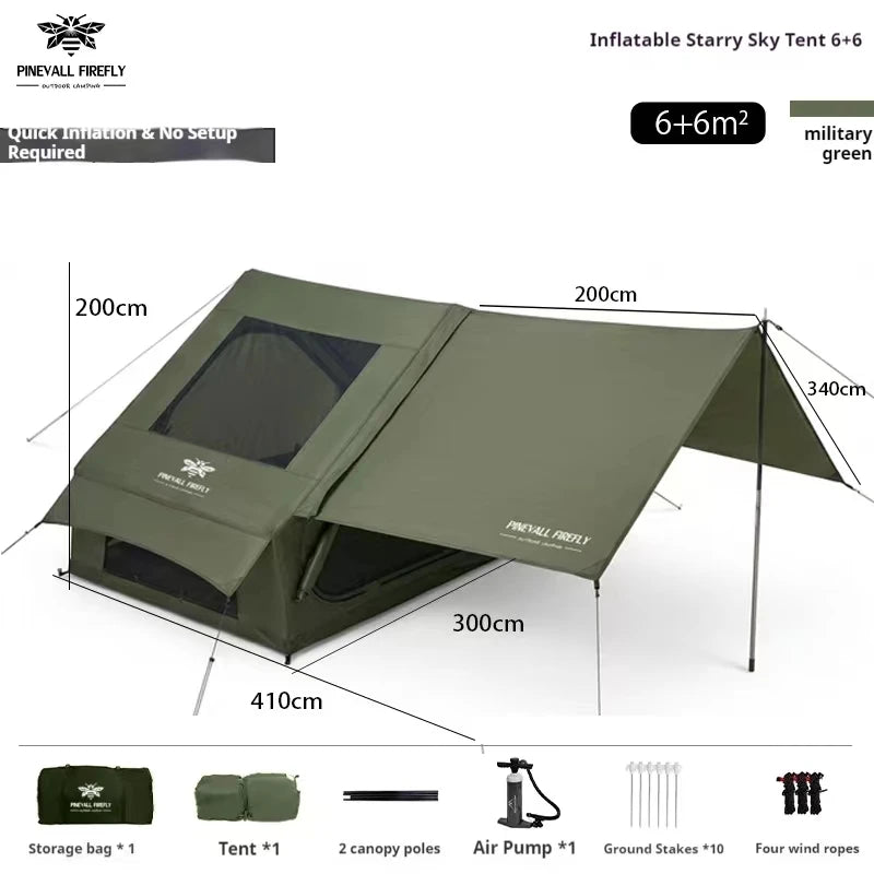 King-size inflatable family camping tent for 3 to 6 people with premium weatherproofing and spacious interior with large skyligh