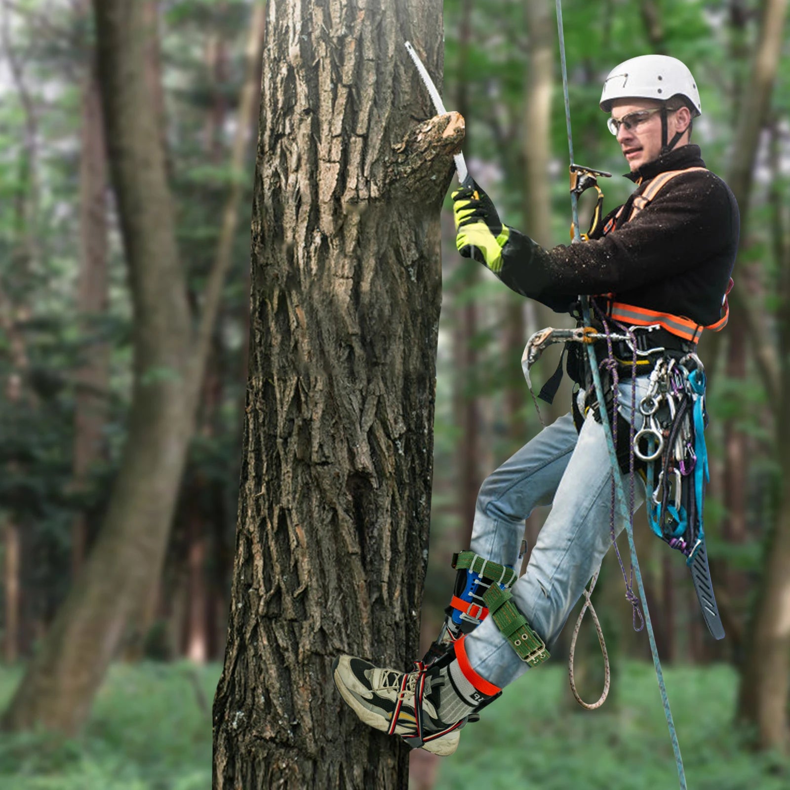 Professional Tree Climbing Gear Kit – 220lb Capacity Carbon Steel, Safety Straps &amp; Pedals for Arborist Work