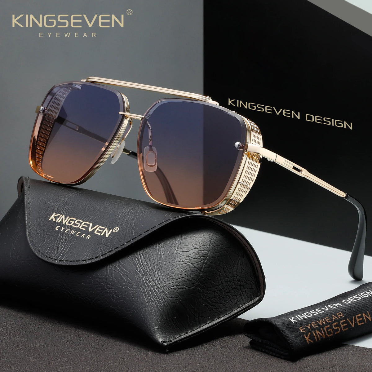 KINGSEVEN Luxury Polarized Driving Sunglasses – UV400 Gradient Lens, Rectangle Frame