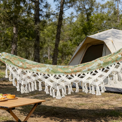Bohemian Fringed Hammock – Single &amp; Double Person for Outdoor Garden &amp; Camping