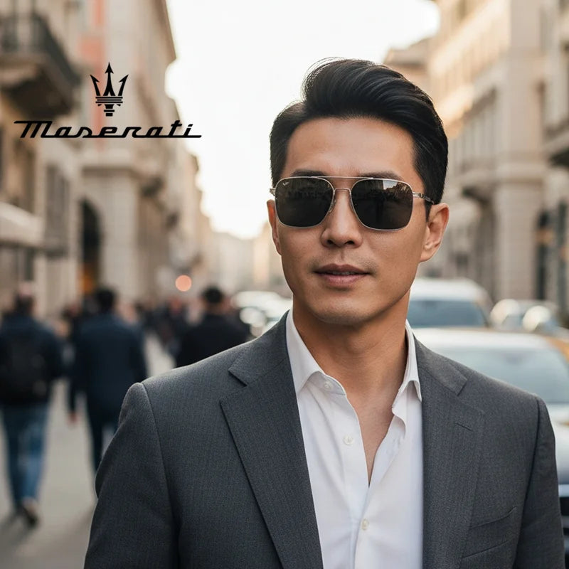 Maserati UV400 Polarized Sunglasses – Square Alloy Frame, Anti-Reflective TAC Lenses