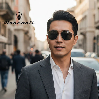 Maserati UV400 Polarized Sunglasses – Square Alloy Frame, Anti-Reflective TAC Lenses