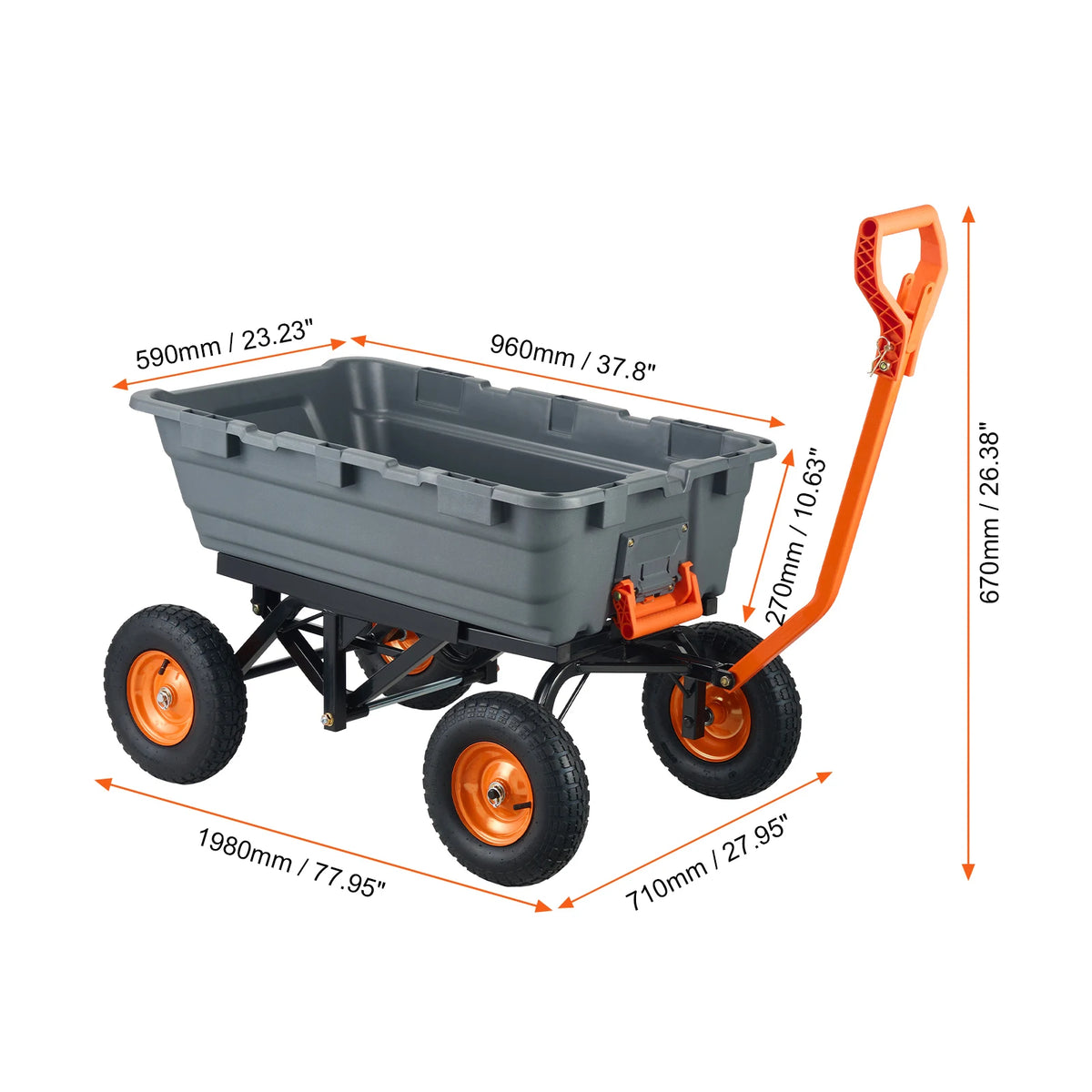 SucceBuy Heavy-Duty Garden Dump Cart – Poly Dump Wagon, 10" Wheels, 2-in-1 Handle, 600 or 1500 lbs Capacity