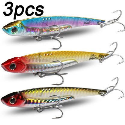 GOBAIT Metal VIB Fishing Lure Kit – 20g, 25g &amp; 30g | Holographic Laser Skin | Treble Hook | Sea, Pike &amp; Bass