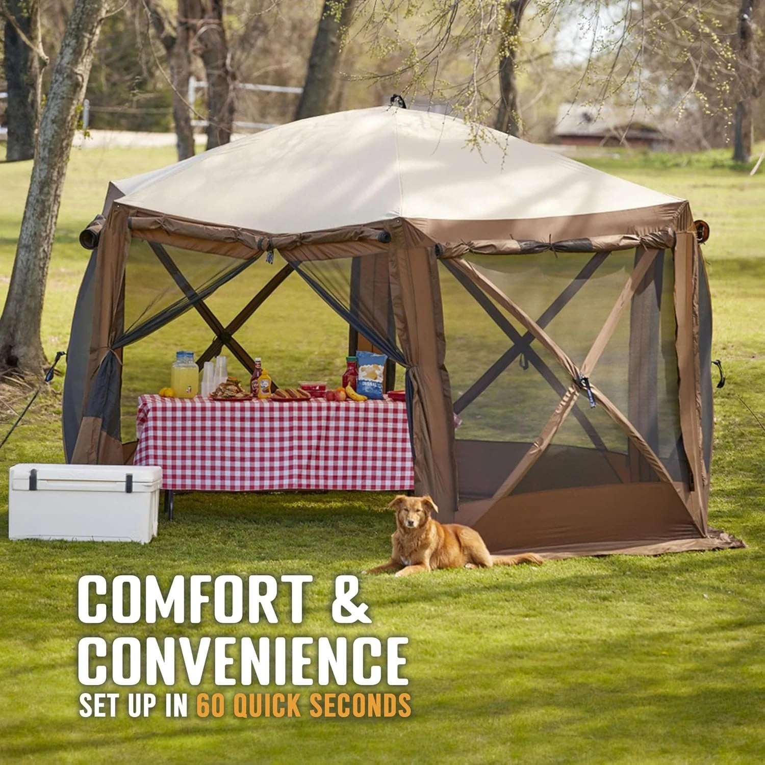 Pop Up Screen Tent, Large Outdoor Camping Gazebo Canopy, Pavilion, 12.5&