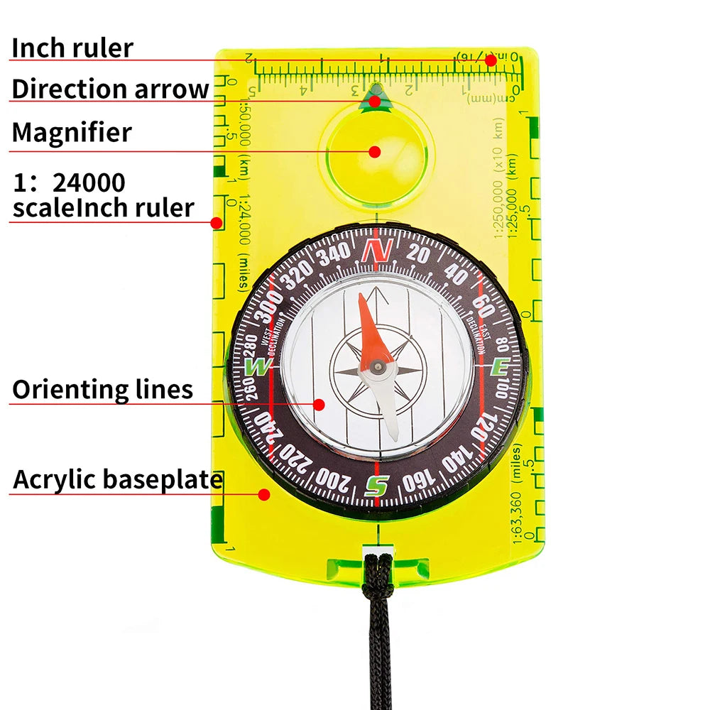 Waterproof Compass Outdoor Gadget Navigation Hiking Compass Camping  Orienteering Backpacking Map Reading Compass for Scout Kids