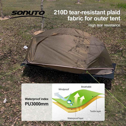 Sonuto 1-Person Camping Tent – Waterproof, Windproof, 4-Season with Aluminum Poles