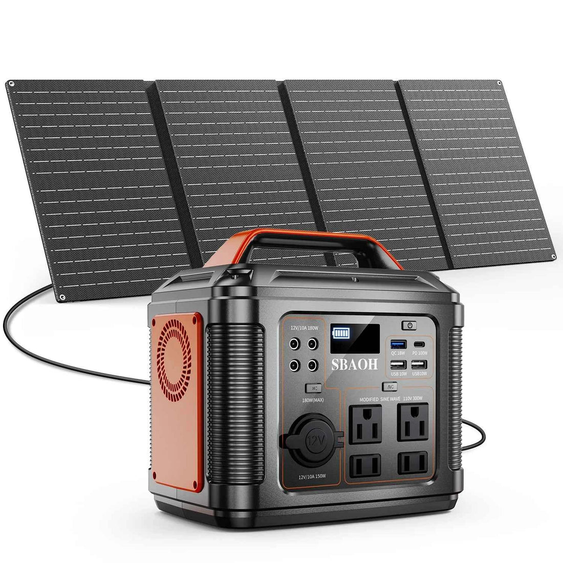 300W Portable Power Station + 60W Solar Panel – 296Wh Solar Generator with 13 Output Ports & LED Light (SBAOH P302)