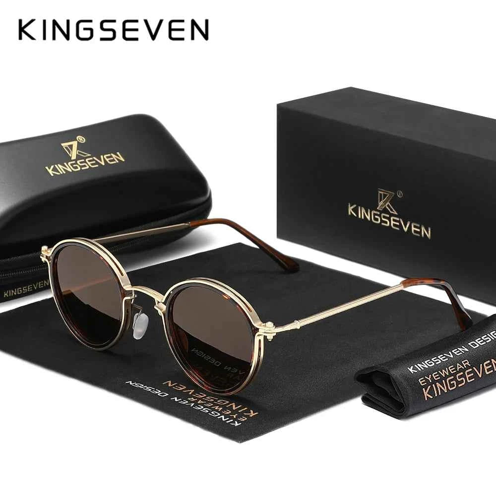 KINGSEVEN 66213 Round Sunglasses – Vintage Steampunk, Alloy Frame, UV400, Unisex