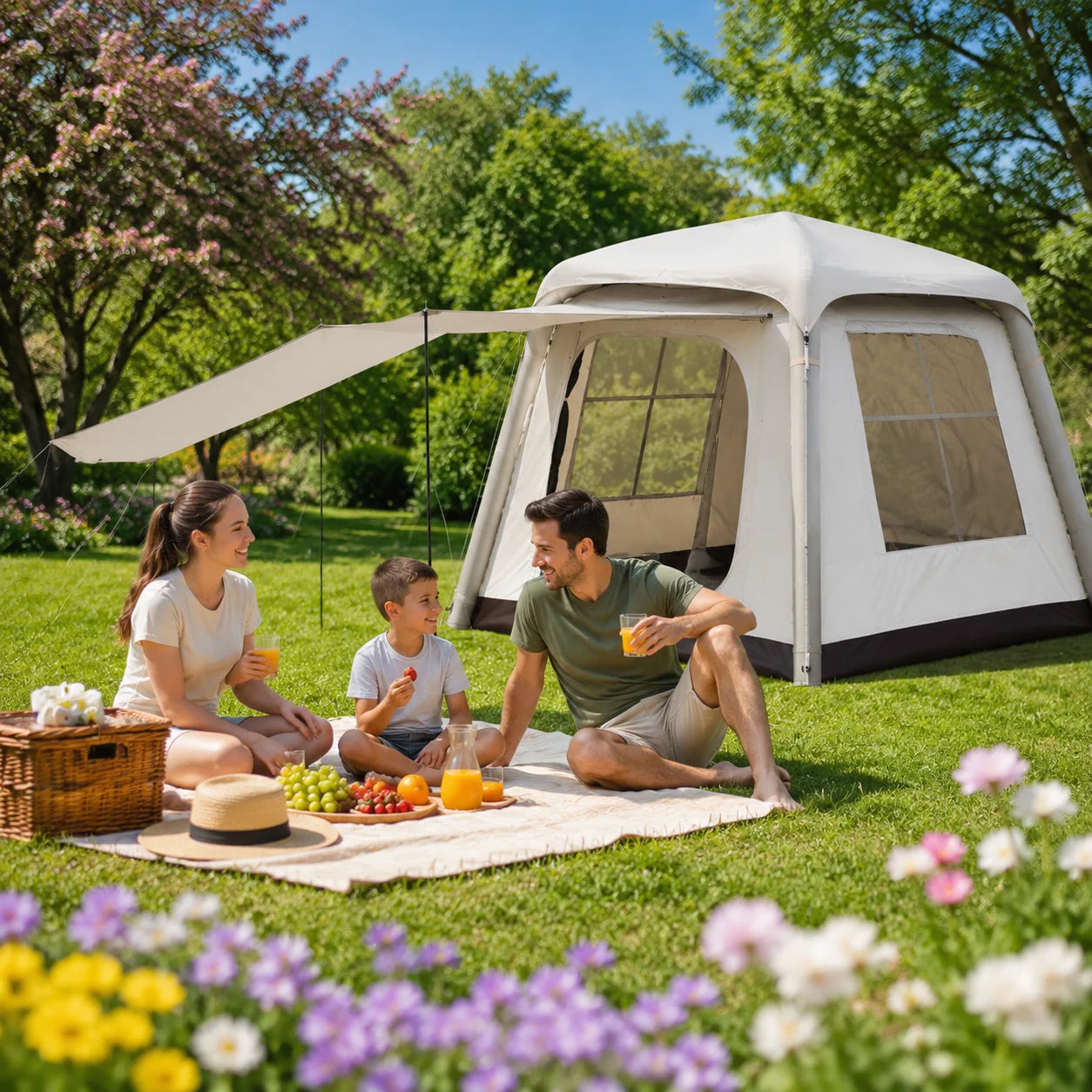 Portable Inflatable Camping Tent with Air Pump – Waterproof Windproof Family Air Tent, 5–8 Person