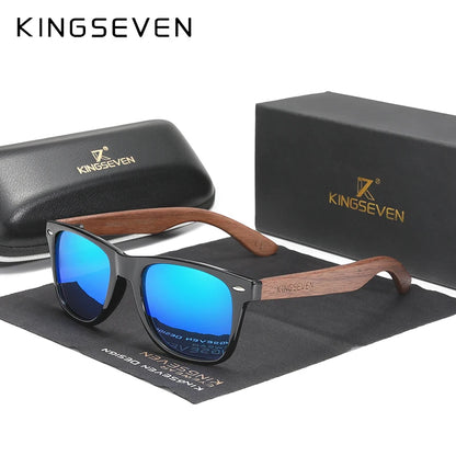 KINGSEVEN W5520 Walnut Wood Polarized Sunglasses – Spliced Frame, Handmade, UV400
