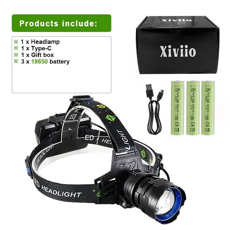860000000LM Ultra Powerful LED Headlamp Super Bright Long Range 4500M Head Flashlight Rechargeable  Head Lantern Fishing Hunting