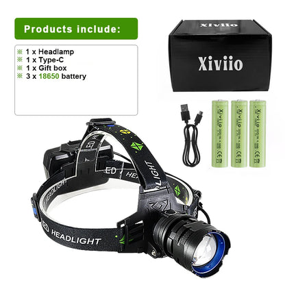 860000000LM Ultra Powerful LED Headlamp Super Bright Long Range 4500M Head Flashlight Rechargeable  Head Lantern Fishing Hunting