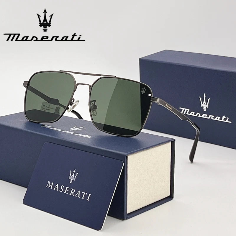 Maserati UV400 Polarized Sunglasses – Square Alloy Frame, Anti-Reflective TAC Lenses
