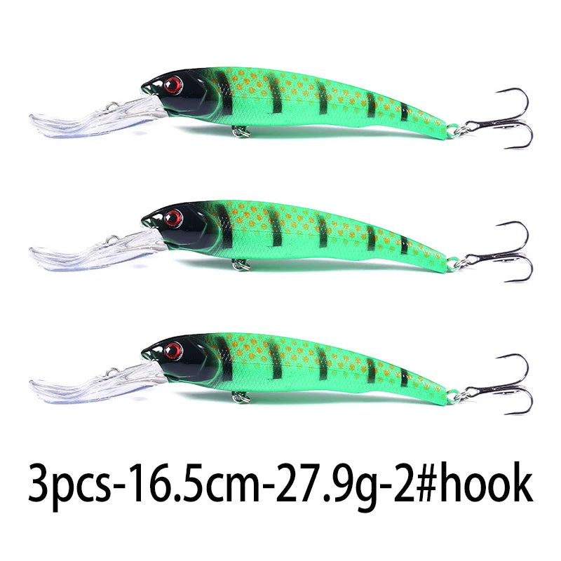 165mm 28g Deep Diving Minnow Fishing Lure – Hard Bait Wobbler for Bass, Pike &amp; Sea Fishing