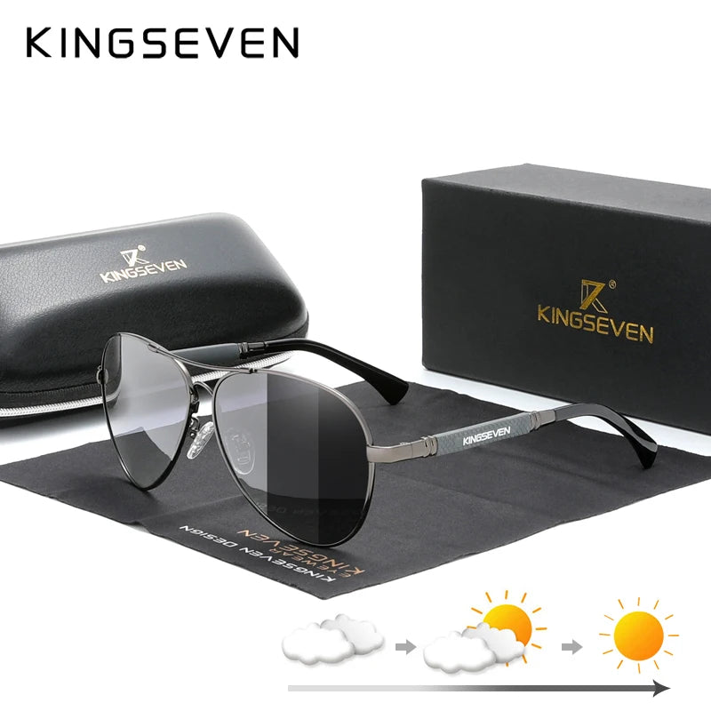 KINGSEVEN N7730 Polarized Pilot Sunglasses – Titanium Frame, Photochromic, UV400, Unisex