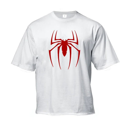 Red Spider Printed Gym Sport Clothing Fitness Oversized Loose Cotton Shirt Mens Hip Hop Short Sleeve Bodybuilding Muscle T-shirt
