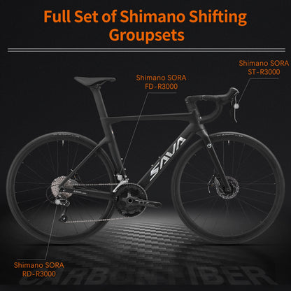 SAVA Carbon Fiber Racing Road Bicycle Carbon Frame Bicycle Integrated Handlebar SHIMANO 18-Speed Adult Competition Bicycle